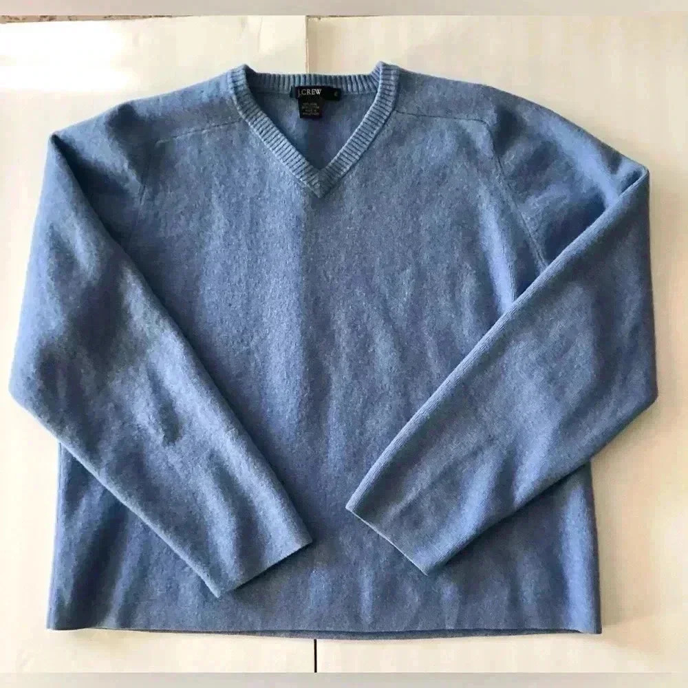 J. CREW Blue WOOL AND COTTON BLEN CROPPED V- NECK SWEATER SIZEXL - Picture 4 of 5